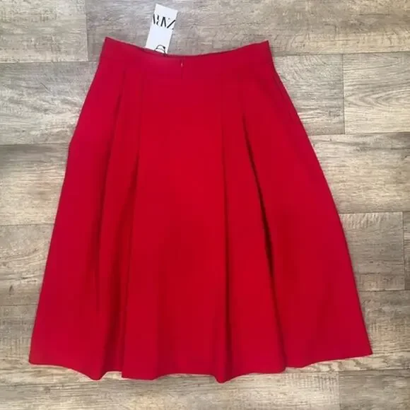 ZARA Blogger Fave Bright Red A-Line High Waist Midi Skirt NWT - Picture 16 of 16